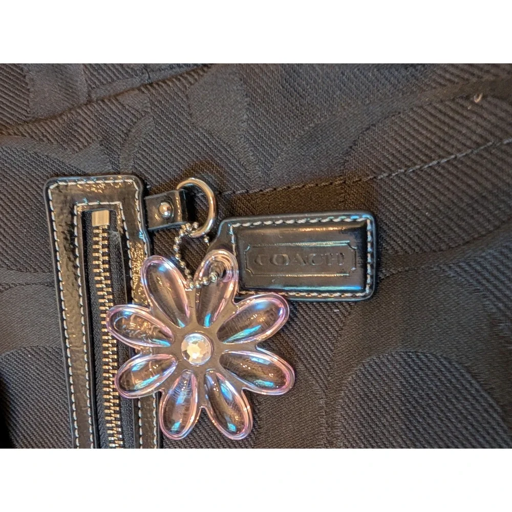 Vintage Coach Backpack Kyra Daisy Black Signature Jacquard Patent Trim Flower